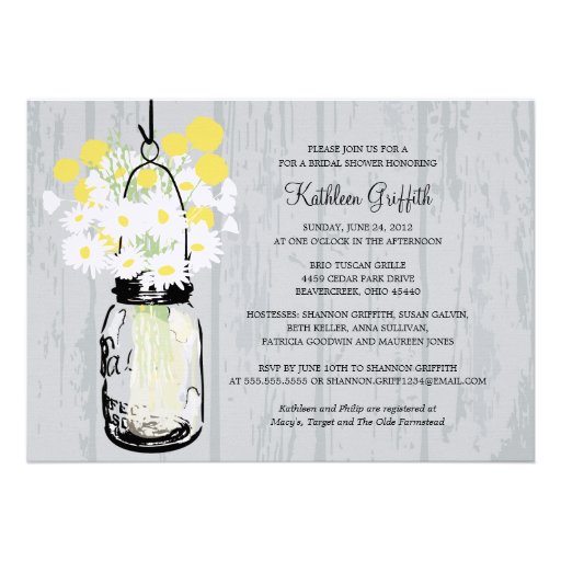 Rustic Wood Mason Jar Wildflowers Personalized Invite (front side)