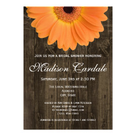 Rustic Wood Orange Daisy Bridal Shower Invitation Personalized Invitations