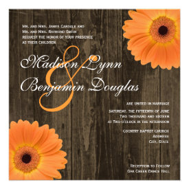 Rustic Wood Orange Daisy Square Wedding Invitation