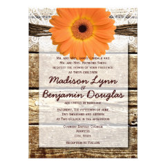 Rustic Wood Orange Daisy Wedding Invitations