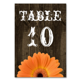 Rustic Wood Orange Daisy Wedding Table Number Card Table Cards