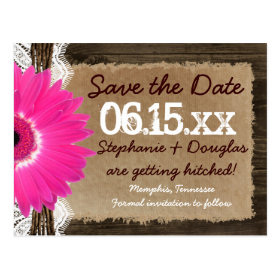 Rustic Wood Pink Daisy Save the Date Postcards