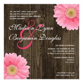 Rustic Wood Pink Daisy Square Wedding Invitations