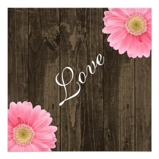 Rustic Wood Pink Daisy Square Wedding Invitations