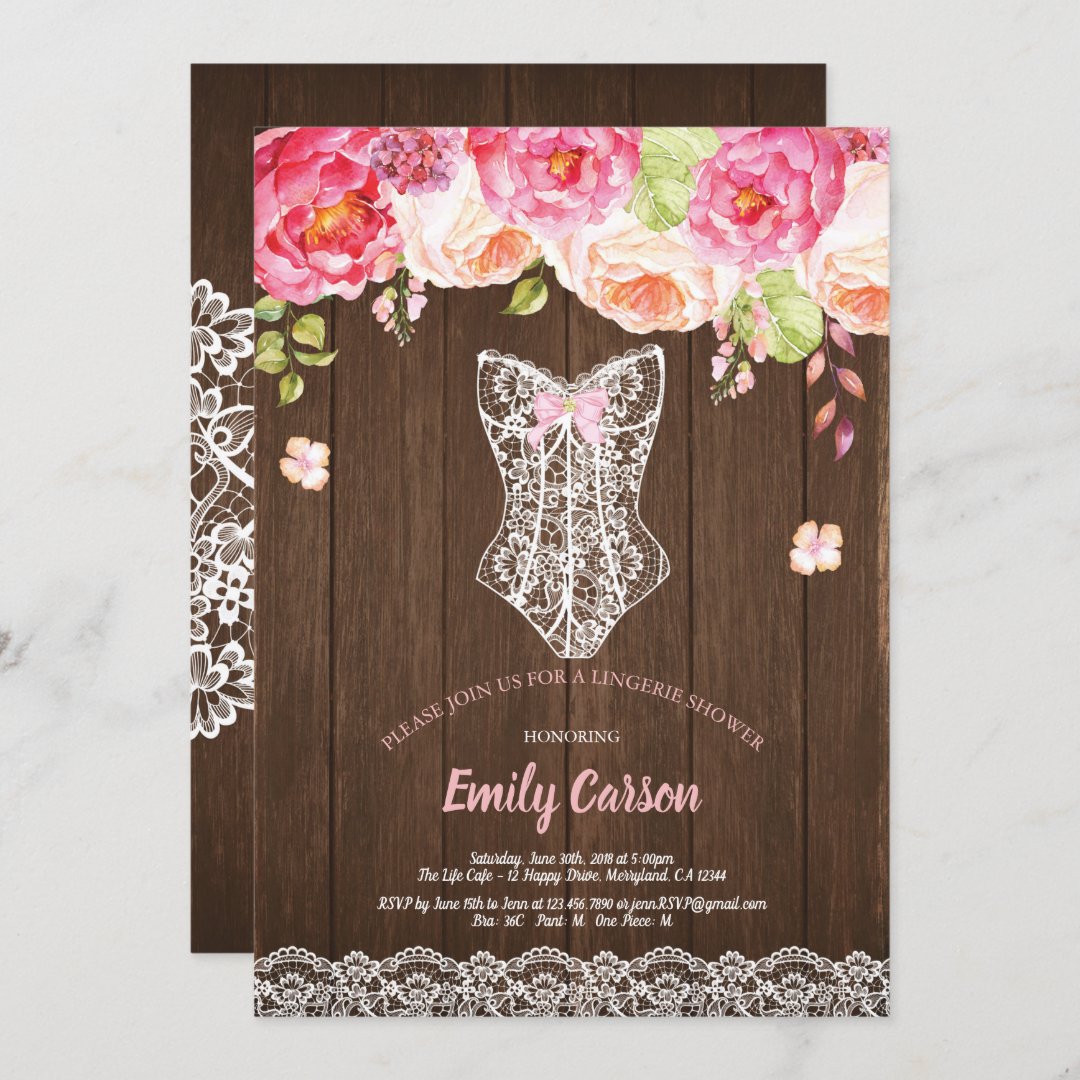 Rustic Wood Pink Lingerie Shower Bridal Party Invitation Zazzle