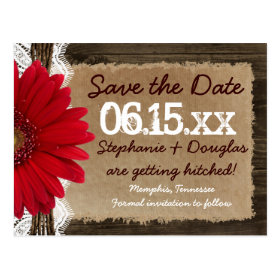 Rustic Wood Red Daisy Save the Date Postcards