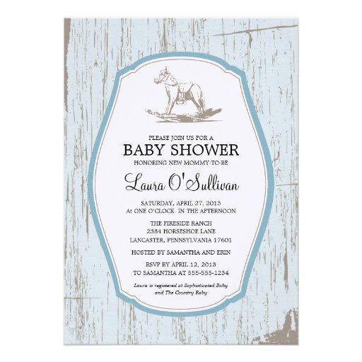 Rustic Wood Rocking Horse Baby Shower Personalized Invitation