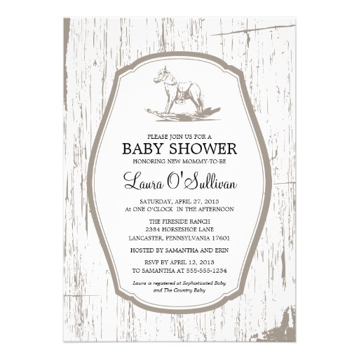 Rustic Wood Rocking Horse Baby Shower Personalized Announcement