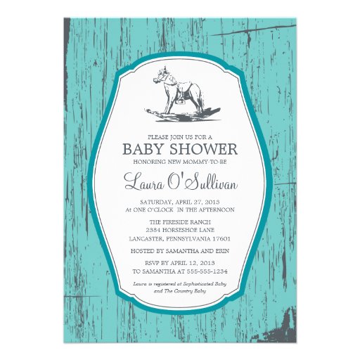 Rustic Wood Rocking Horse Baby Shower Personalized Invites