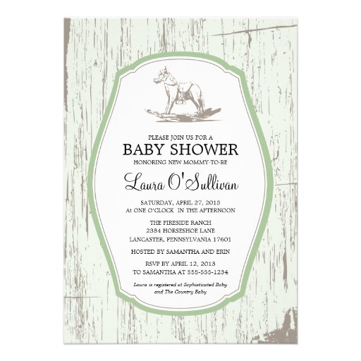 Rustic Wood Rocking Horse Baby Shower Invitations