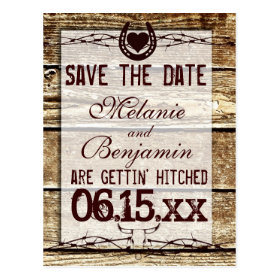 Rustic Wood Save the Date Getting Hitched Postcard