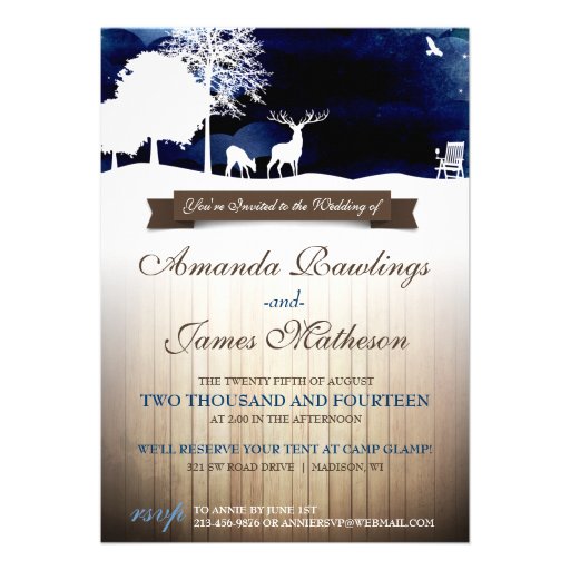 Rustic Wood & Silhouettes Campground Wedding Invit Custom Invitations