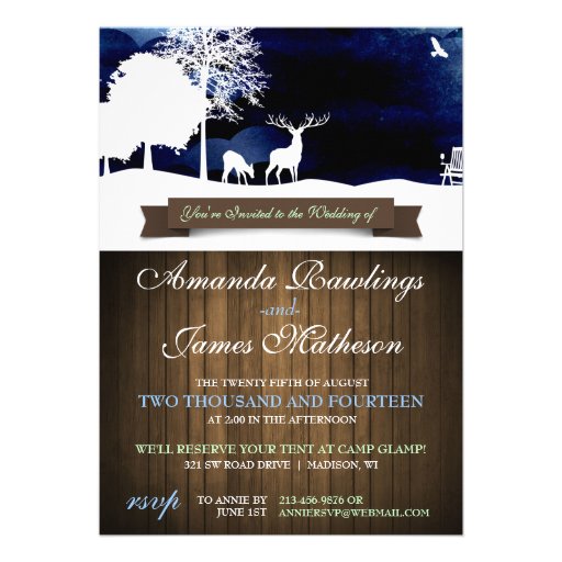 Rustic Wood & Silhouettes Campground Wedding Invit Invitation