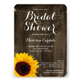 Rustic Wood Sunflower Bridal Shower Invitations Custom Invitations