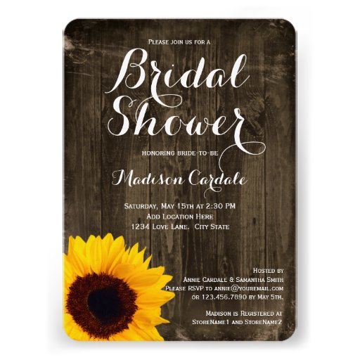 Rustic Wood Sunflower Bridal Shower Invitations