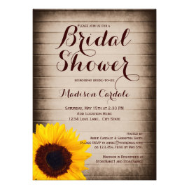 Rustic Wood Sunflower Bridal Shower Invitations Personalized Invitation