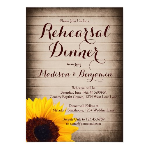 Rustic Wood Sunflower Rehearsal Dinner Invitations Invitation