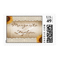 rustic wood sunflowers and lace wedding stamps