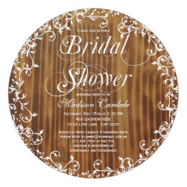 Rustic Wood Swirls Round Bridal Shower Invitations