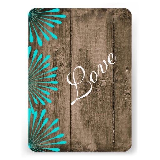 Rustic Wood Teal Flowers Wedding Invitations