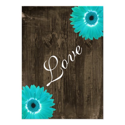 Rustic Wood Teal Gerber Daisy Wedding Invitations