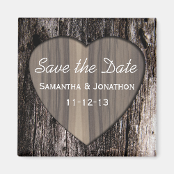 Rustic Wood Tree Bark Heart Wedding Save the Date Refrigerator Magnets