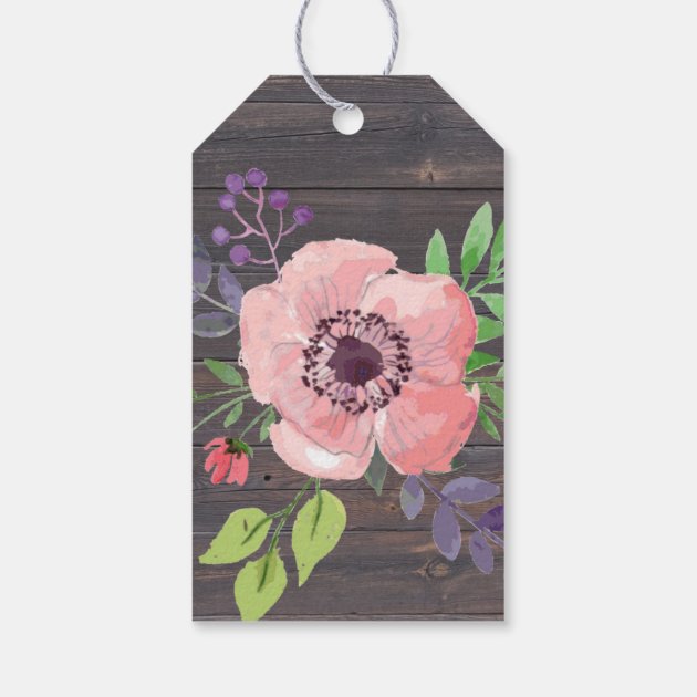 Rustic Wood Watercolor Floral Favor Tag, Thank you Pack Of Gift Tags-1
