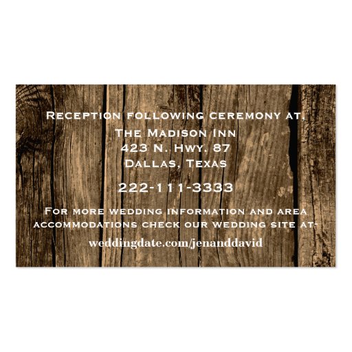 Rustic Wood Wedding Enclosure Card Business Cards (front side)