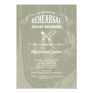 Rustic Wood Wedding Rehearsal Dinner BBQ Party Personalized Invitations