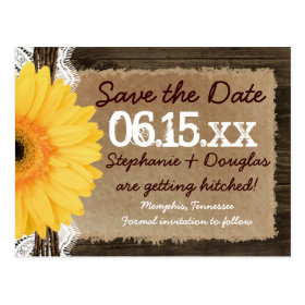 Rustic Wood Yellow Daisy Save the Date Postcards