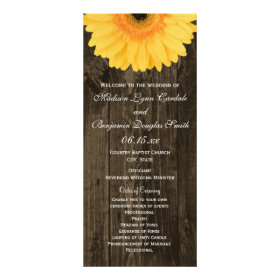 Rustic Wood Yellow Gerber Daisy Wedding Programs Customized Rack Card