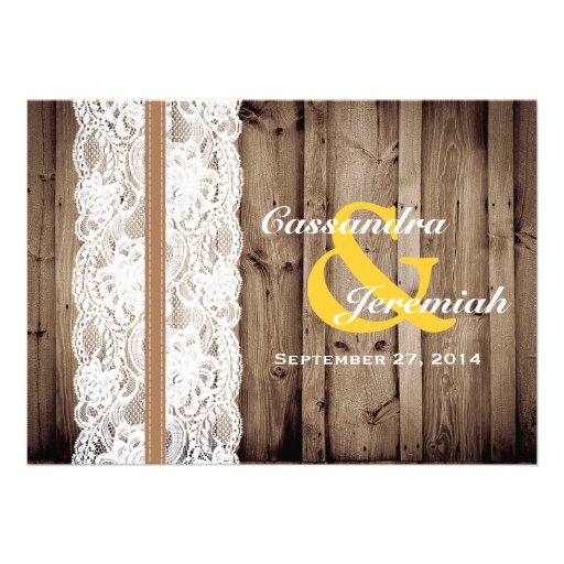 Rustic Wooden and Lace with Sunflower Wedding Personalized Invite