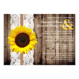 Rustic Wooden and Lace with Sunflower Wedding Personalized Invite