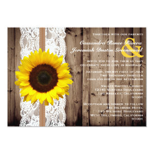 Rustic Wooden and Lace with Sunflower Wedding 5x7 Paper Invitation Card