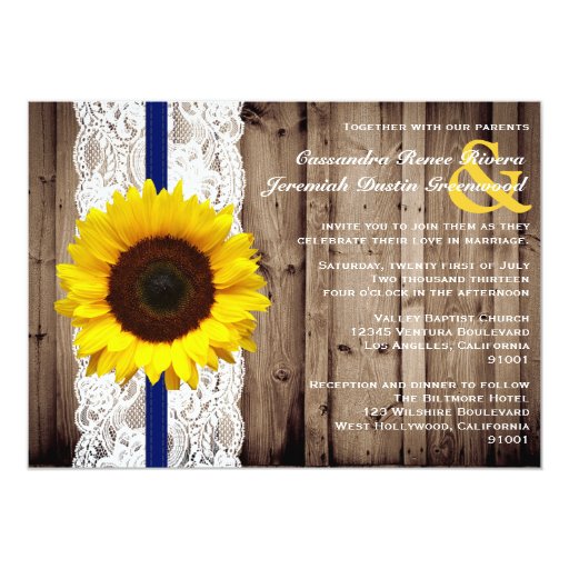 Rustic Wooden and Lace with Sunflower Wedding Announcement