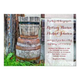 Rustic Wooden Barrel Country Wedding Invitation 4.5