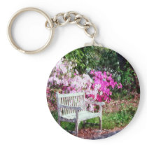 Rustic Wooden Bench In The Park Keychains