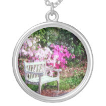 Rustic Wooden Bench In The Park Necklace