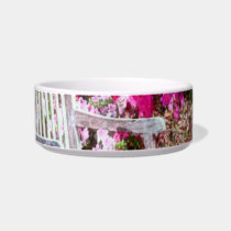 Rustic Wooden Bench In The Park Pet Food Bowls