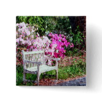 Rustic Wooden Bench In The Park Pinback Buttons
