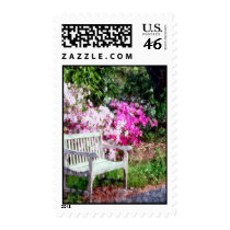 Rustic Wooden Bench In The Park Stamp