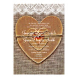Rustic Wooden Heart Burlap Lace Wedding Invitation