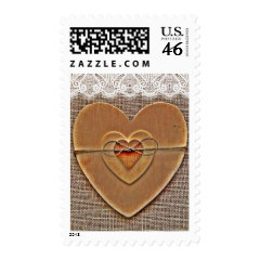Rustic Wooden Hearts Burlap Lace Wedding Stamps