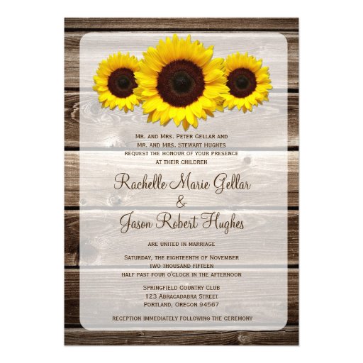 Rustic Wooden Sunflower  Wedding Invitation 1.0