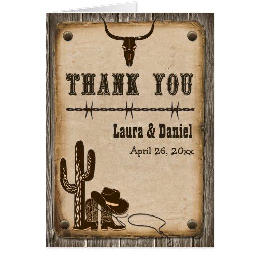 Rustic Wooden Western Style Thank You Card | Zazzle