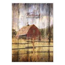 rustic woodgrain western red barn country wedding personalized invite
