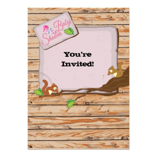 Rustic Woodland Baby Girl Shower Invitations