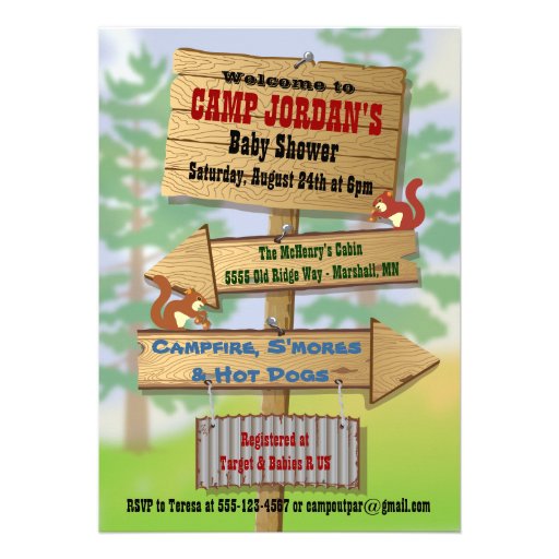 Rustic Woodland Baby Shower Party Invitations