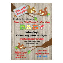 Rustic Woodland Baby Squirrel Baby Shower Invites