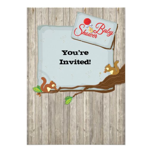 Rustic Woodland Baby Squirrel Baby Shower Invites